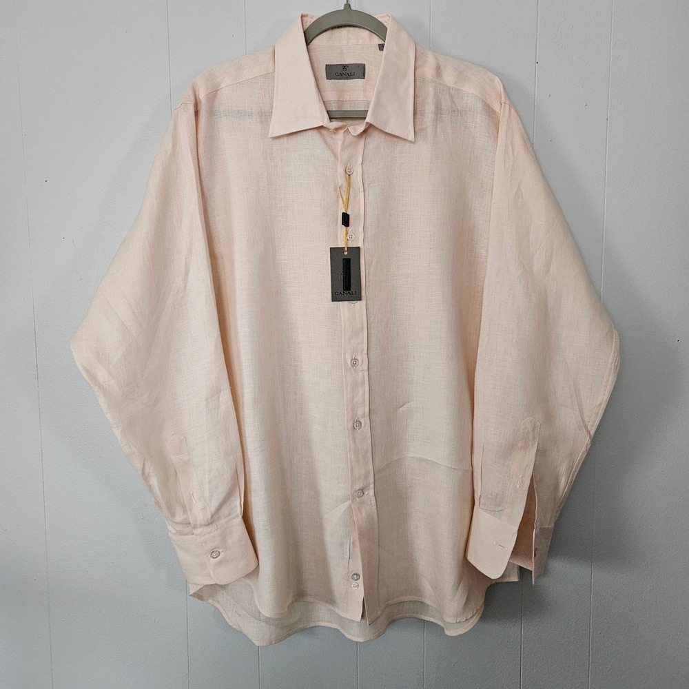 Canali 100% Linen Button Down Dress Shirt‎ Mens XXL Made in Italy Quiet Luxury